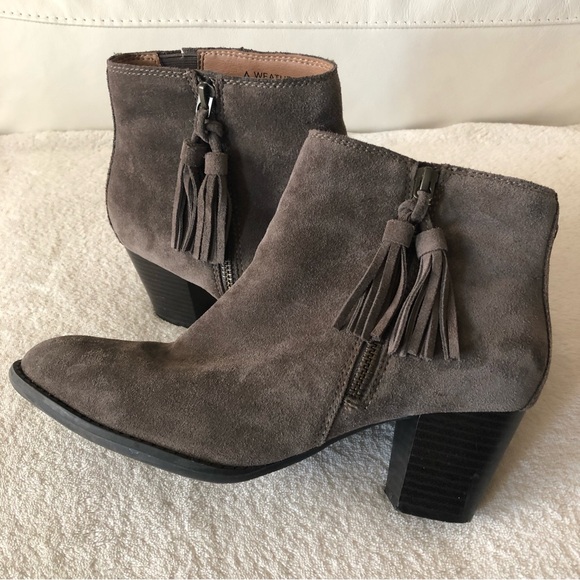Vionic Madeline suede taupe stacked heel bootie boots - Picture 2 of 6